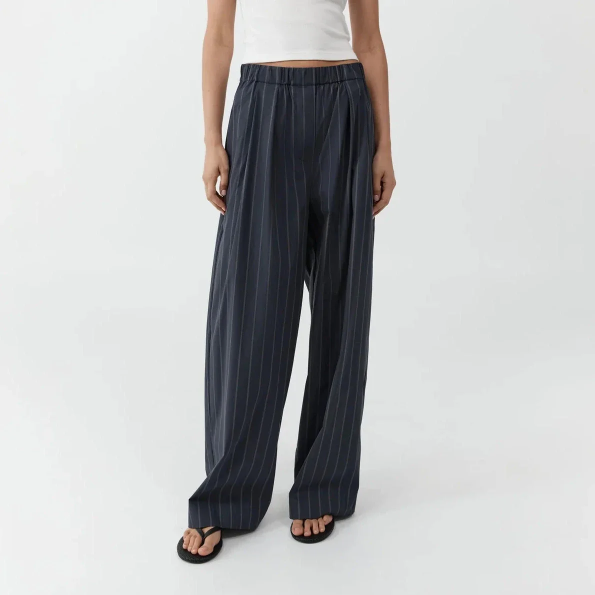Relaxed Pleat Pants | Ink Stripe