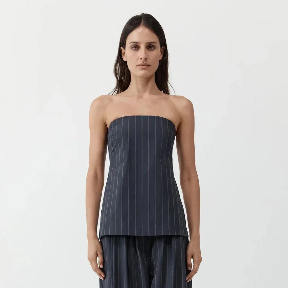 Strapless Rouleau Tie Top | Ink Stripe