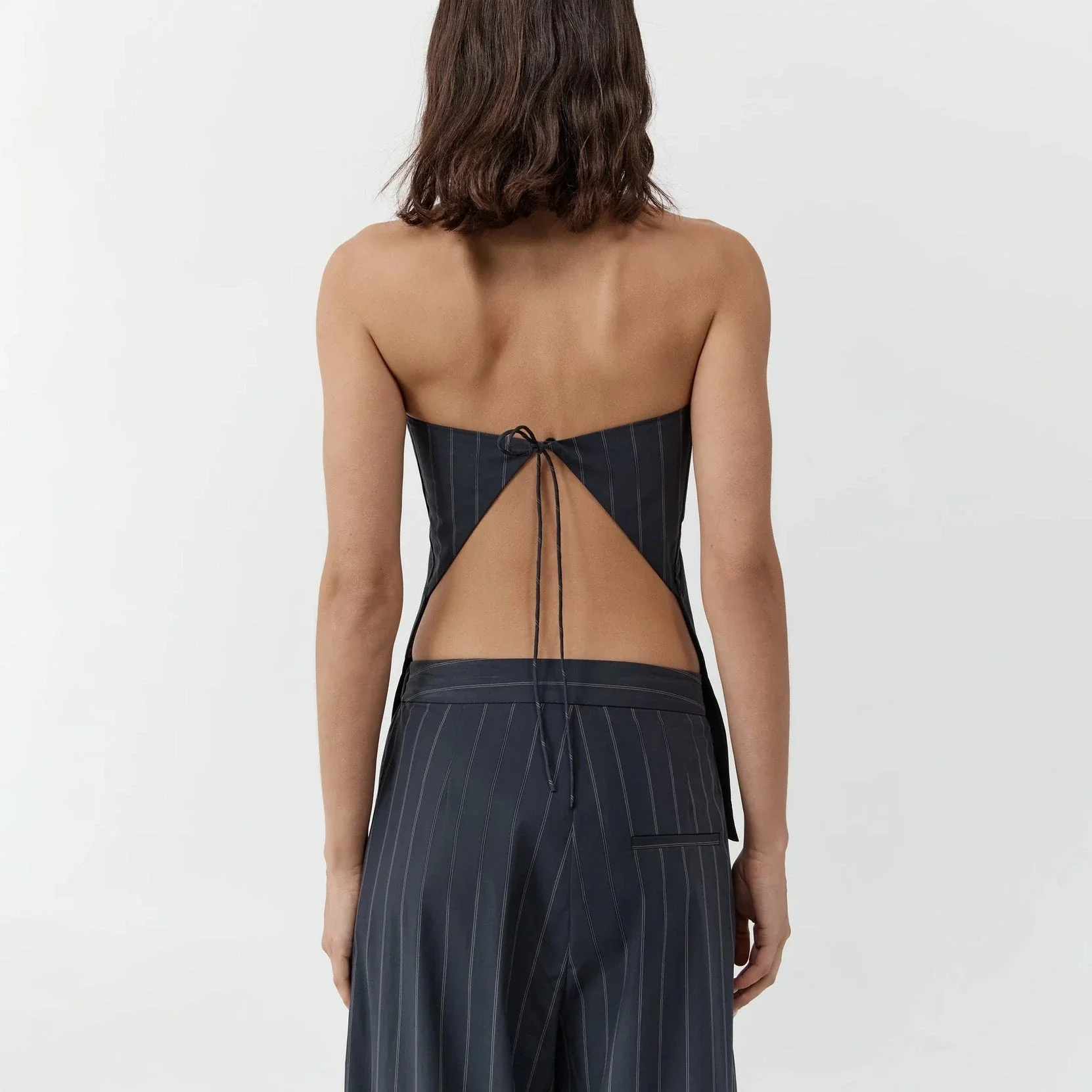 Strapless Rouleau Tie Top | Ink Stripe - Image 2